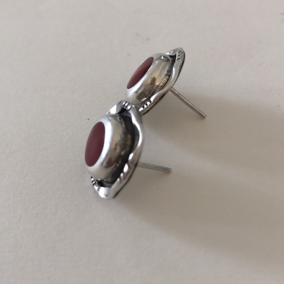 Sterling Silver & Red Stone Post Earrings – Southwestern Style! - Picture 3 of 5
